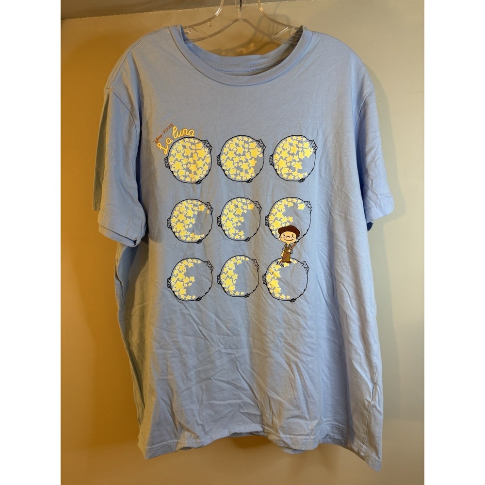 DISNEY PIXAR LA LUNA Light Blue Graphic T Shirt XL moons